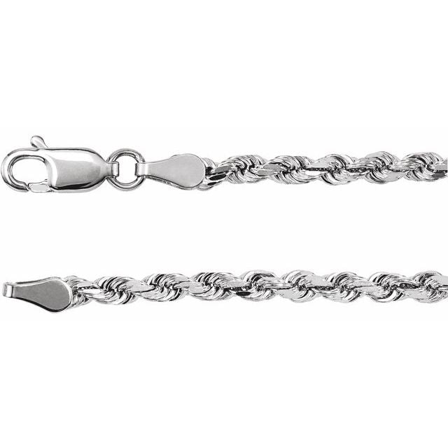 3mm diamond-cut rope chain necklace in 14k white gold, 16 inch
