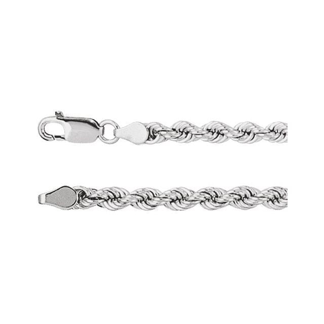 4mm rope chain necklace in 14k white gold, 18 inch