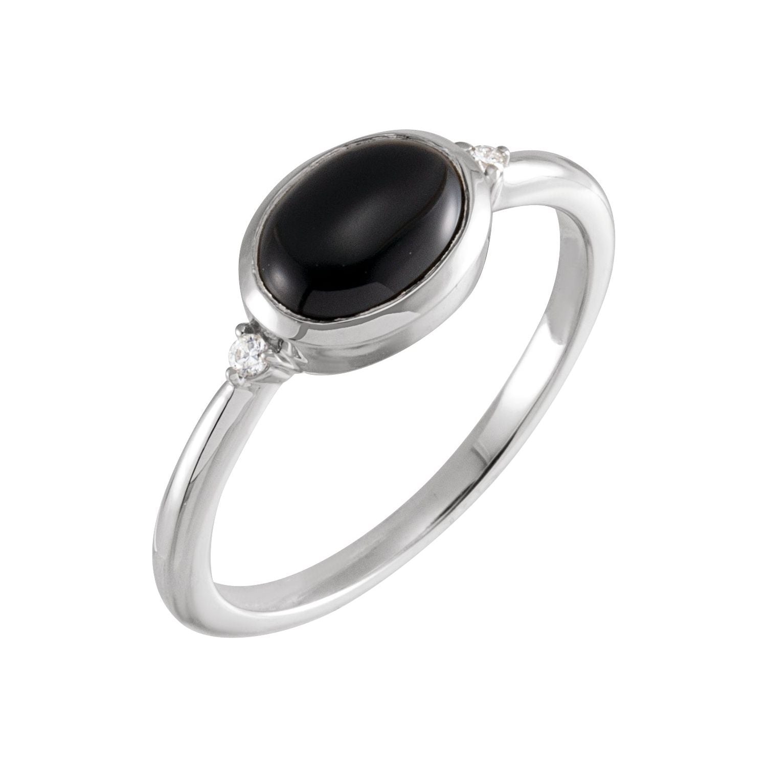 Black Onyx & Diamond Accent Ring in 14K White Gold - natural black onyx