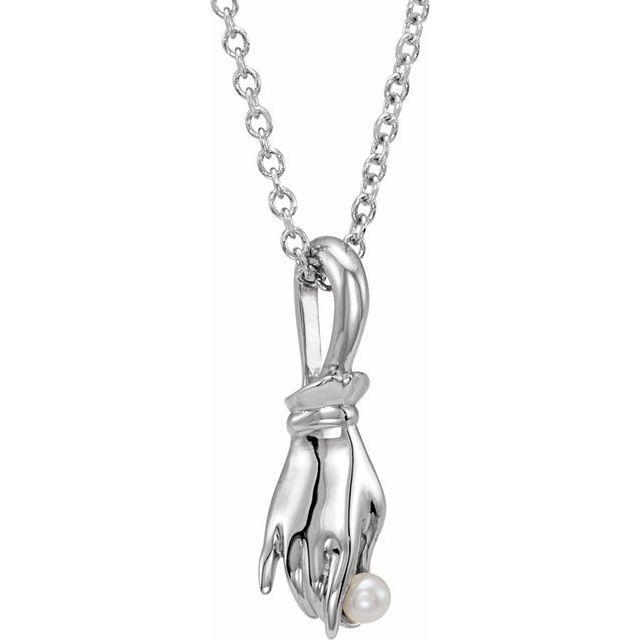 seed pearl buddha hand necklace in 14k white gold