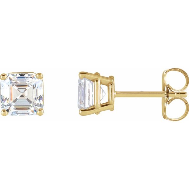 asscher-cut lab-grown diamond stud earrings in 14k yellow gold