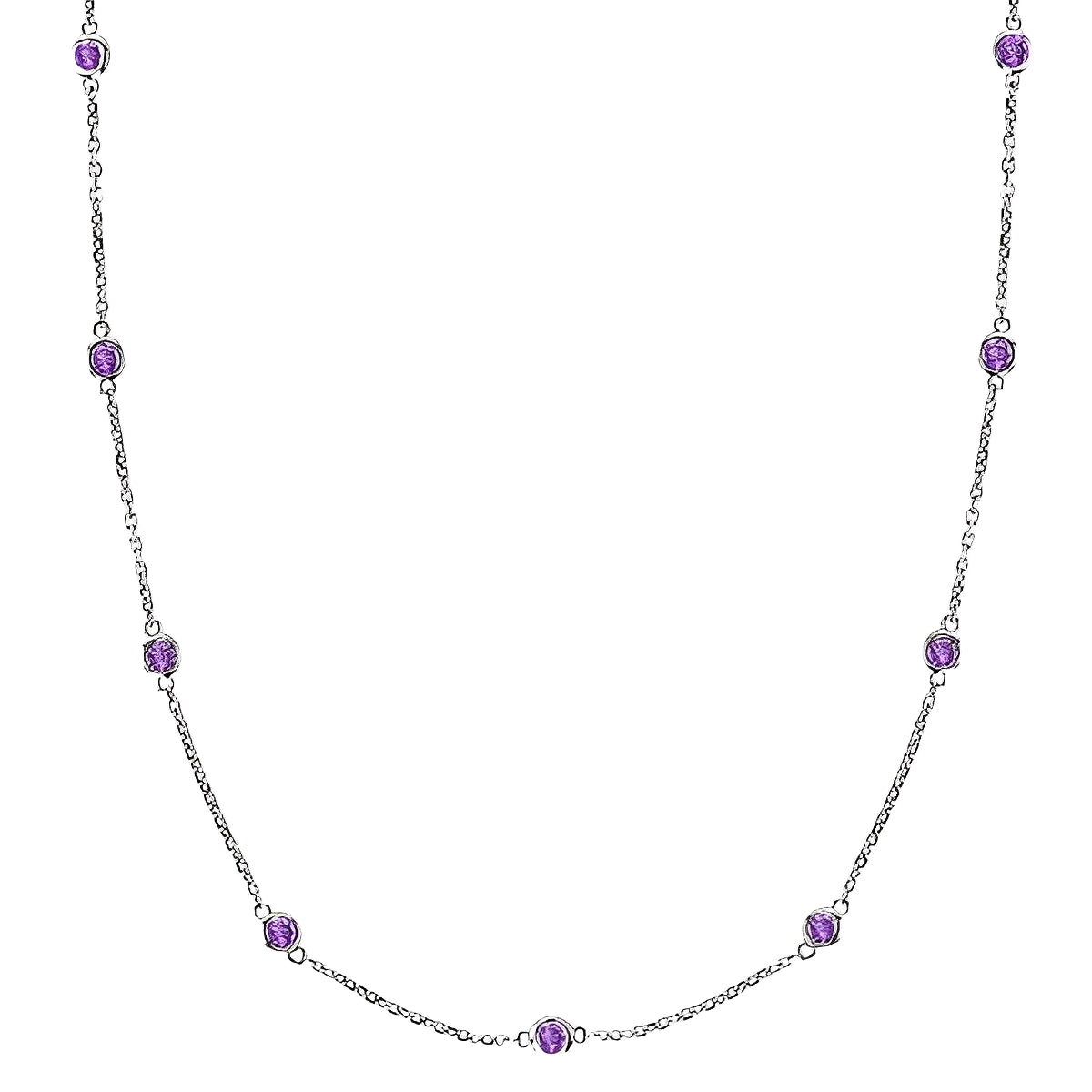 Amethyst Station Necklace in 14k White Gold (1.25ct) Front View