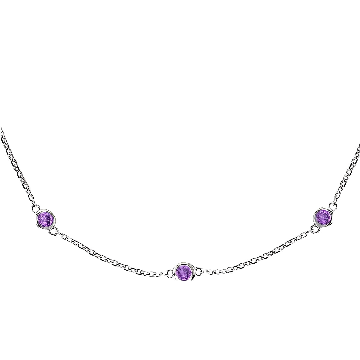 Amethyst Station Necklace in 14k White Gold (1.25ct) Front View 2
