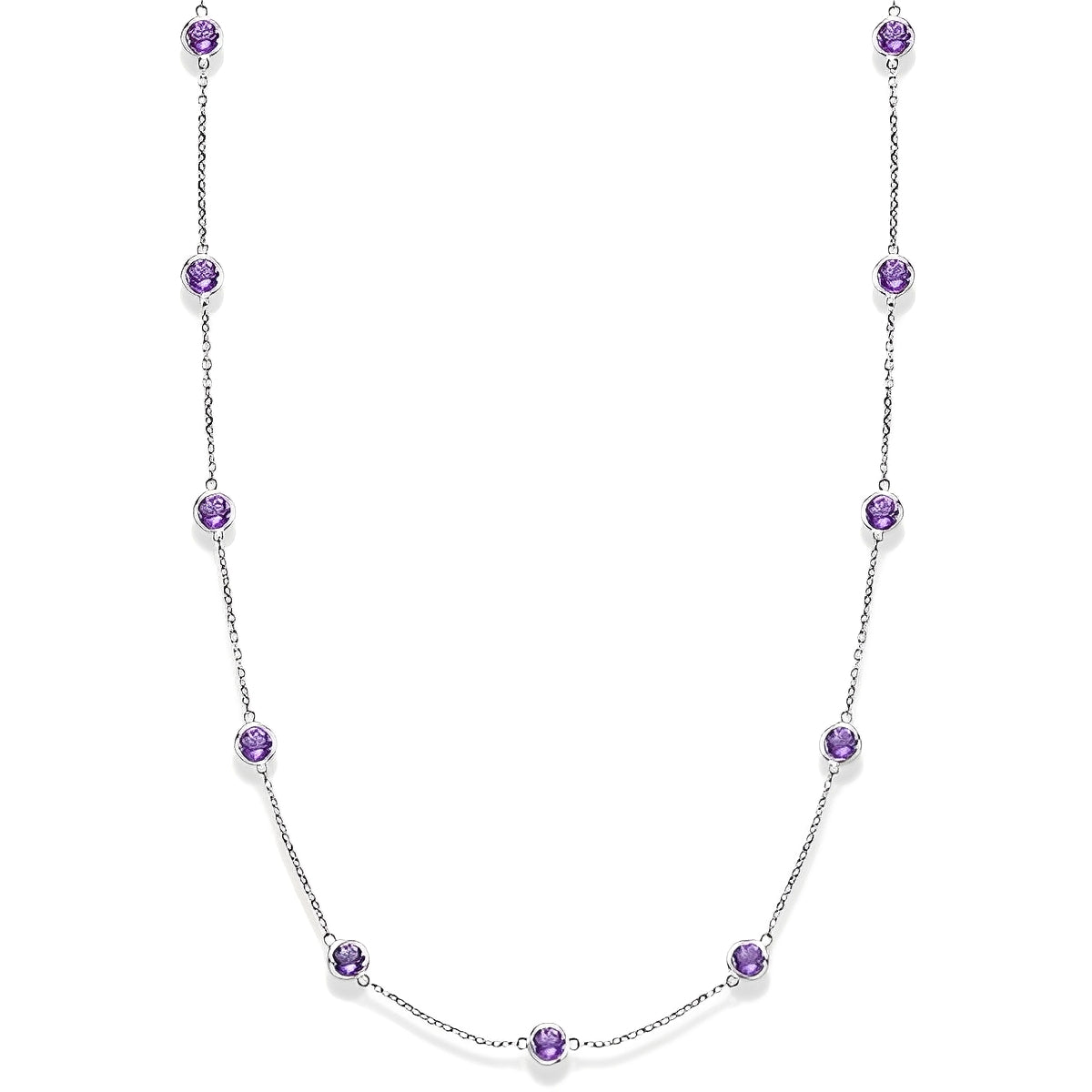 Amethyst Station Necklace in 14k White Gold (2.25ct) Front View
