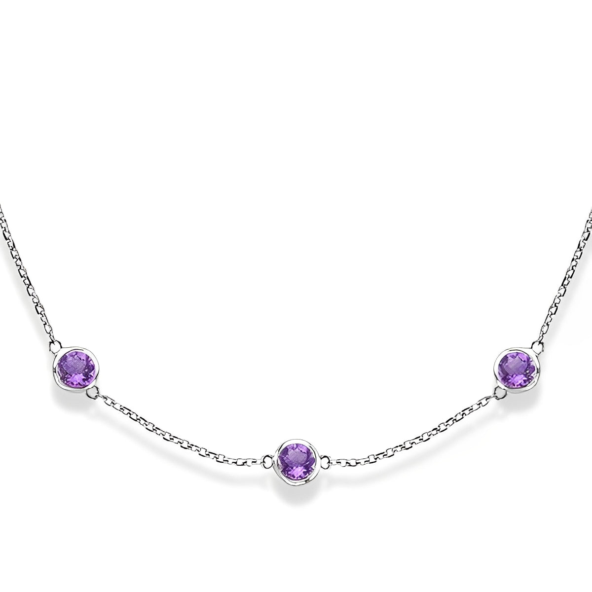 Amethyst Station Necklace in 14k White Gold (2.25ct) Front View 2