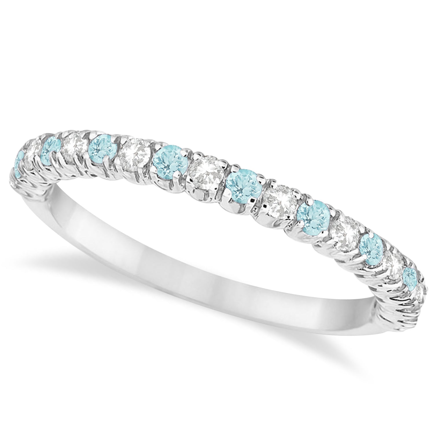 Aquamarine & Diamond Wedding Band Anniversary Ring in 14k White Gold (0.50ct) Top View