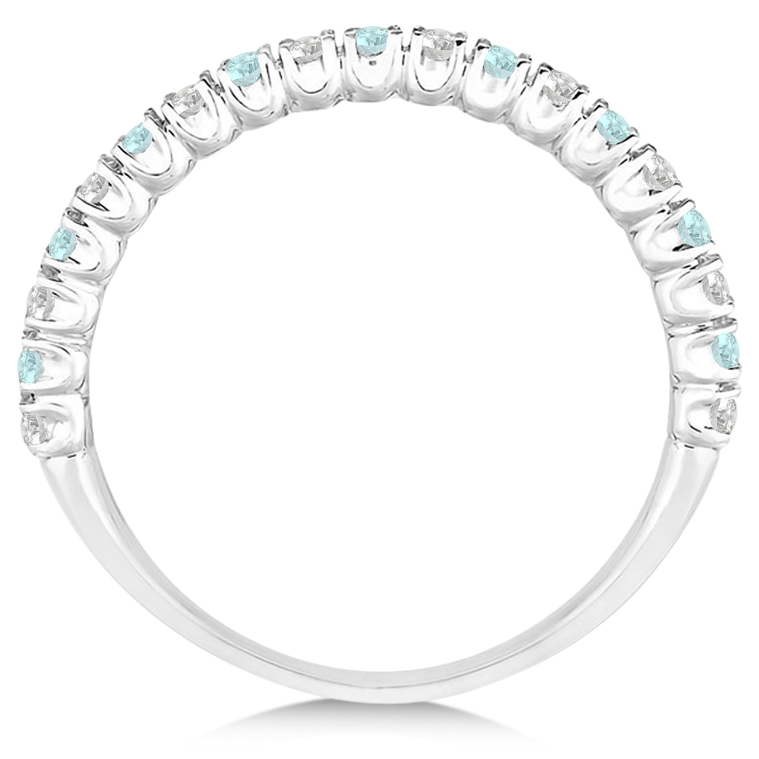 Aquamarine & Diamond Wedding Band Anniversary Ring in 14k White Gold (0.50ct) Front View