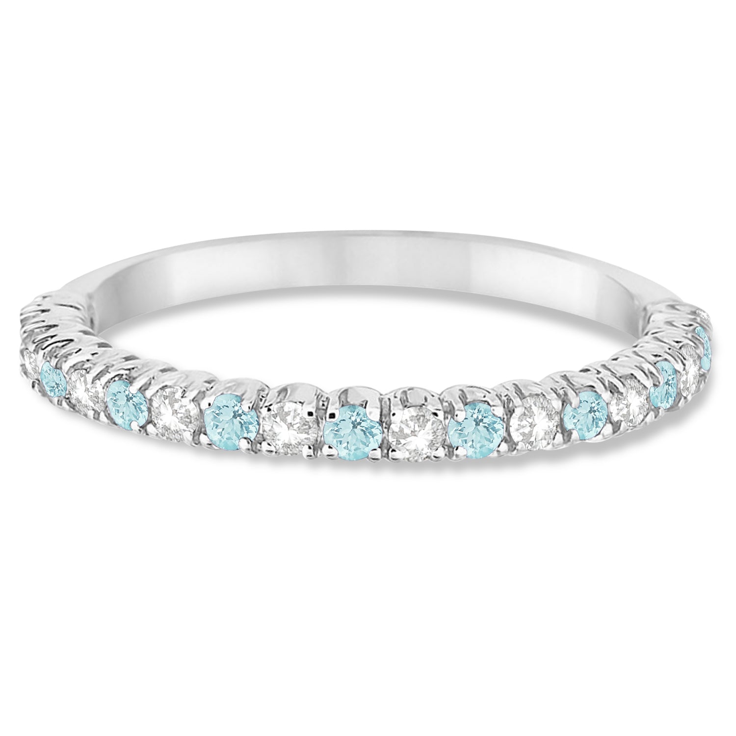 Aquamarine & Diamond Wedding Band Anniversary Ring in 14k White Gold (0.50ct) Flat View