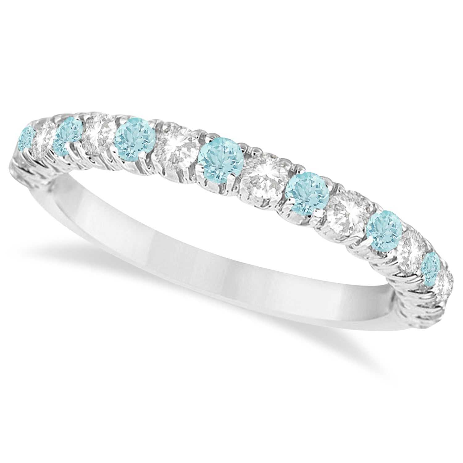 Aquamarine & Diamond Wedding Band Anniversary Ring in 14k White Gold (0.75ct) Top View