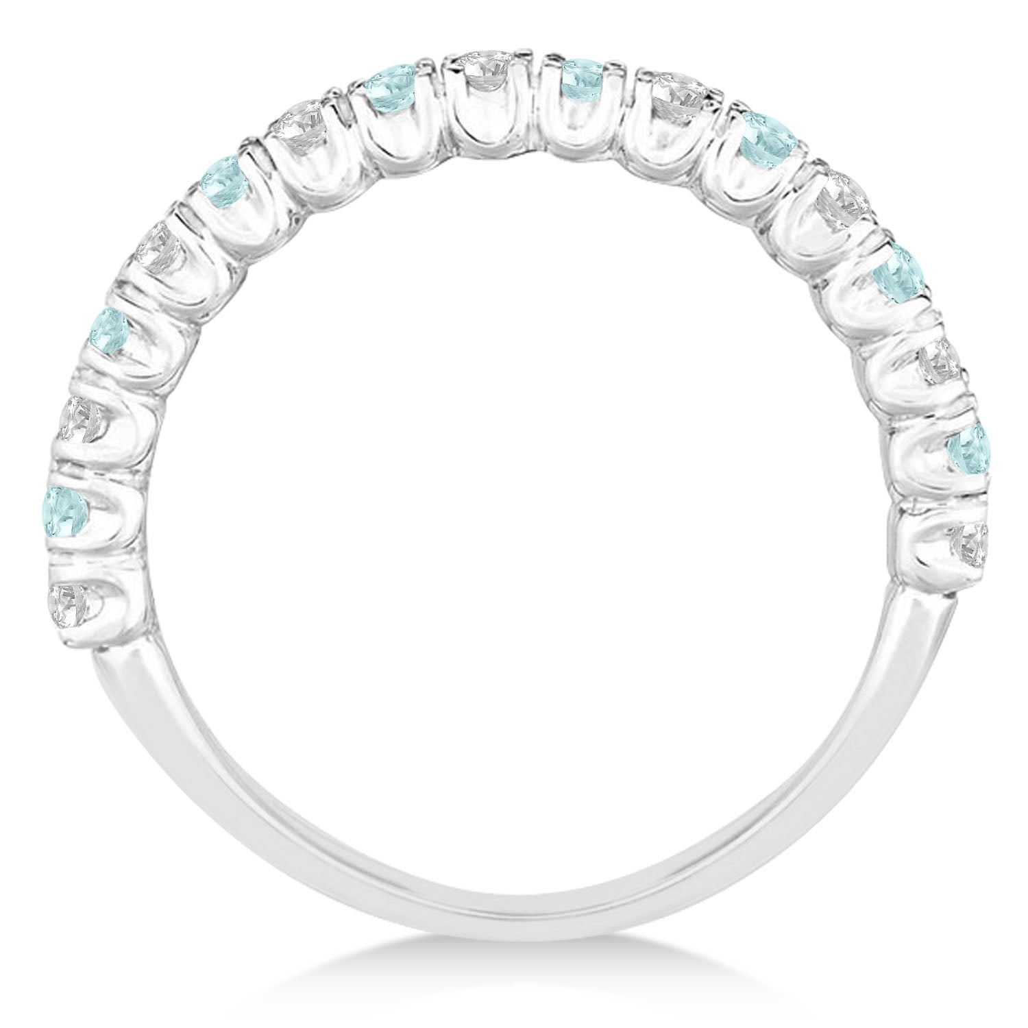 Aquamarine & Diamond Wedding Band Anniversary Ring in 14k White Gold (0.75ct) Front View