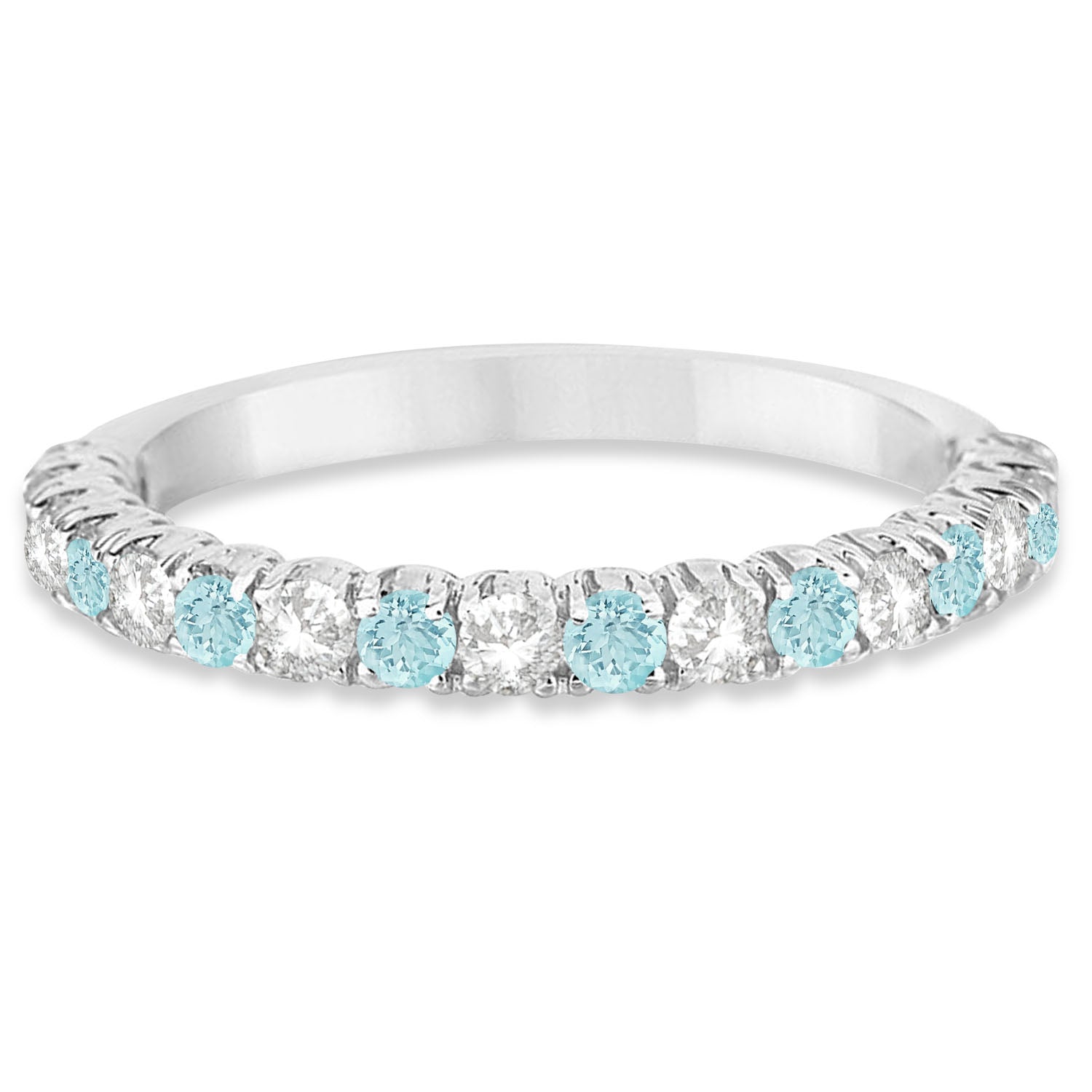 Aquamarine & Diamond Wedding Band Anniversary Ring in 14k White Gold (0.75ct) Flat View
