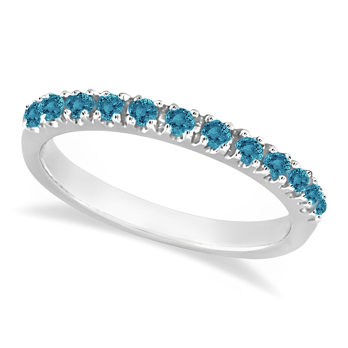 Blue Diamond Stackable Band Ring Guard in 14k White Gold (0.25ct) Top View