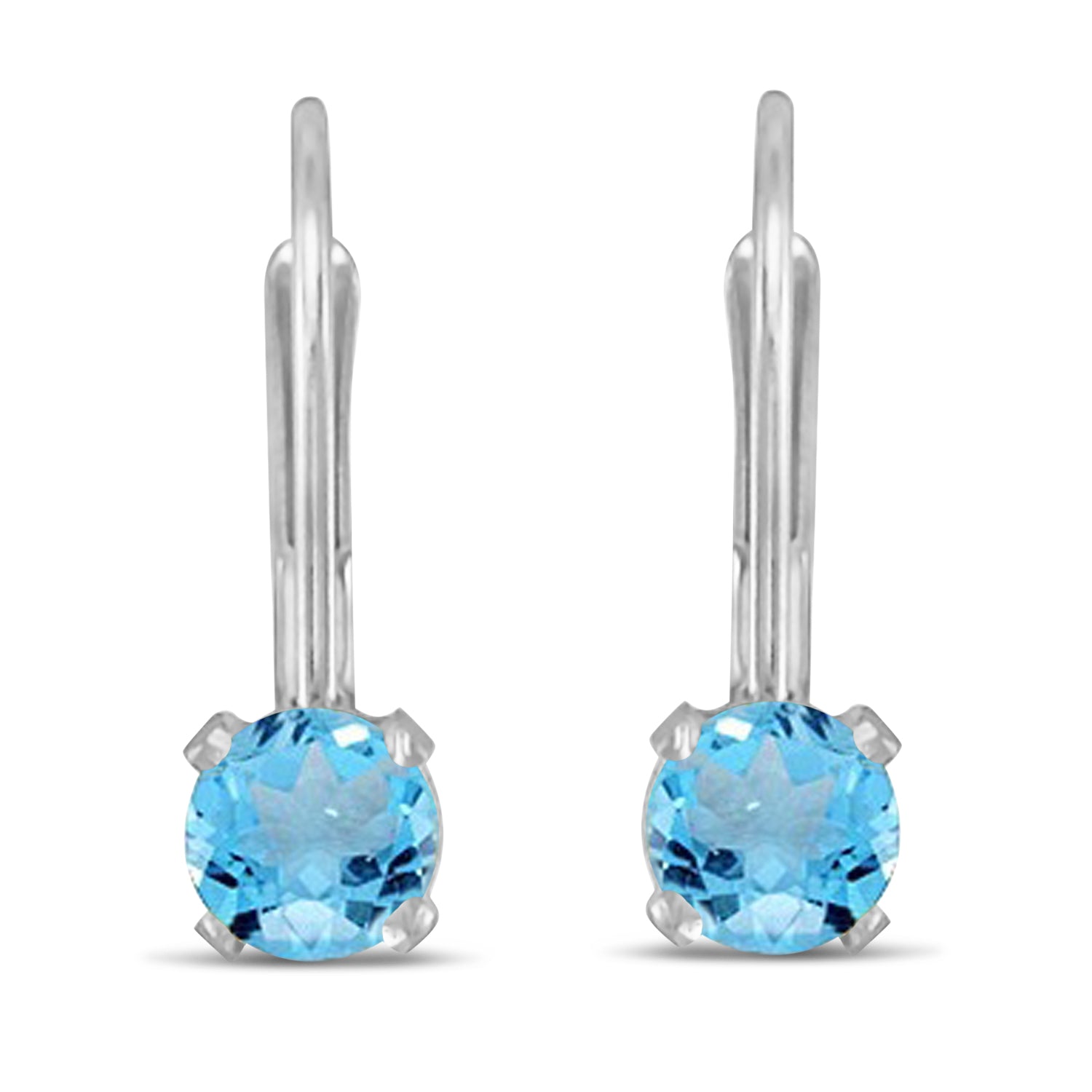 Leverback blue topaz earrings front view