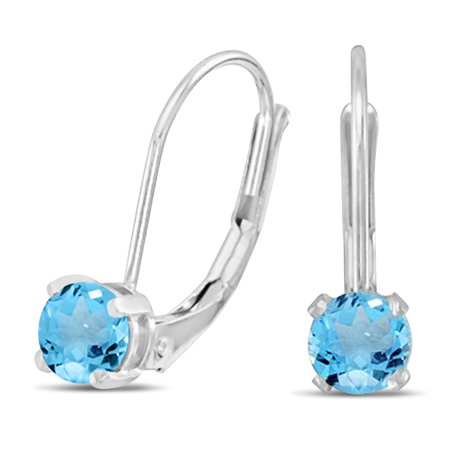 Leverback blue topaz earrings side and front view
