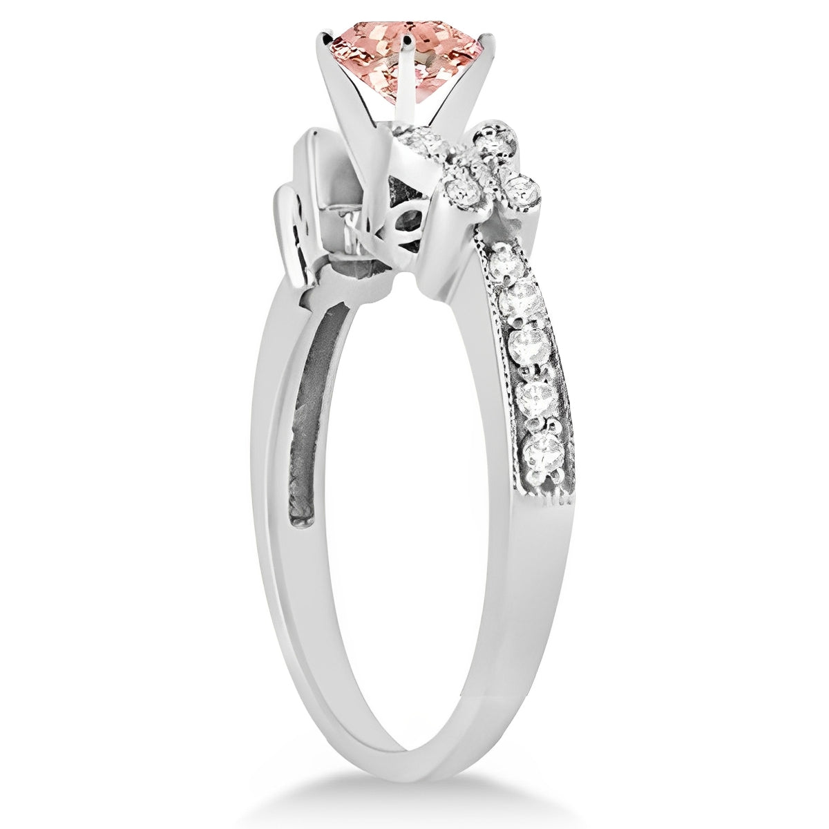 Butterfly Diamond & Morganite Ring in 14k White Gold (1.28ct) Side View