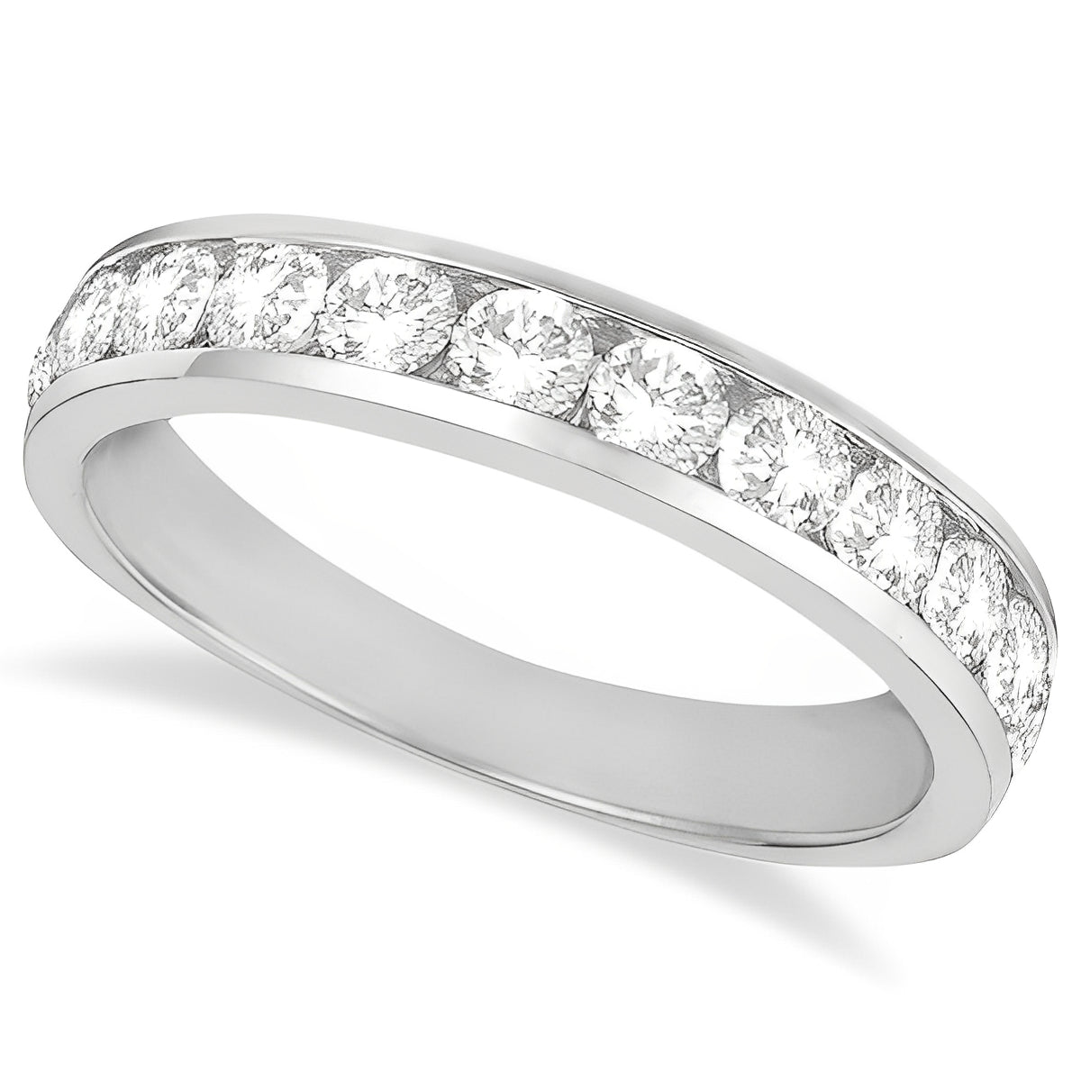 Channel-Set Diamond Anniversary Ring Band 14k White Gold (1.05ct) Top View
