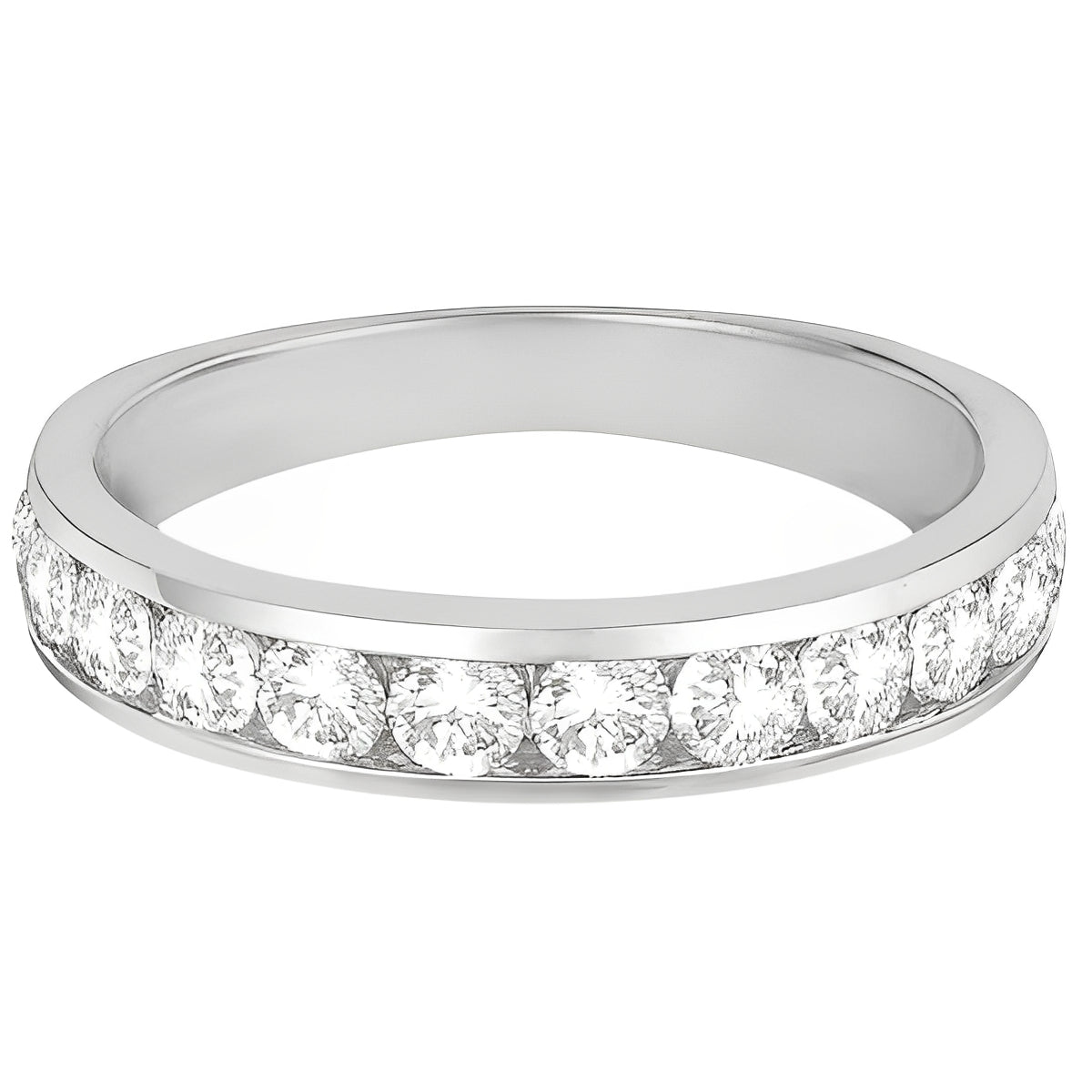 Channel-Set Diamond Anniversary Ring Band 14k White Gold (1.05ct) Flat View