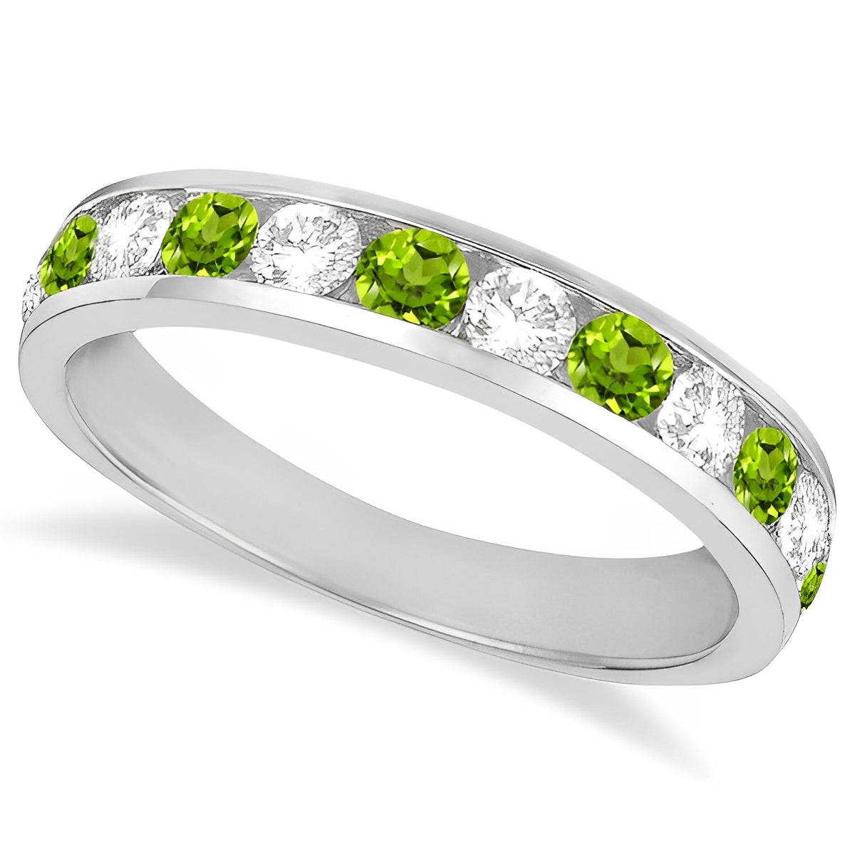Channel-Set Peridot & Diamond Ring Band 14k White Gold (1.20ct) Top View
