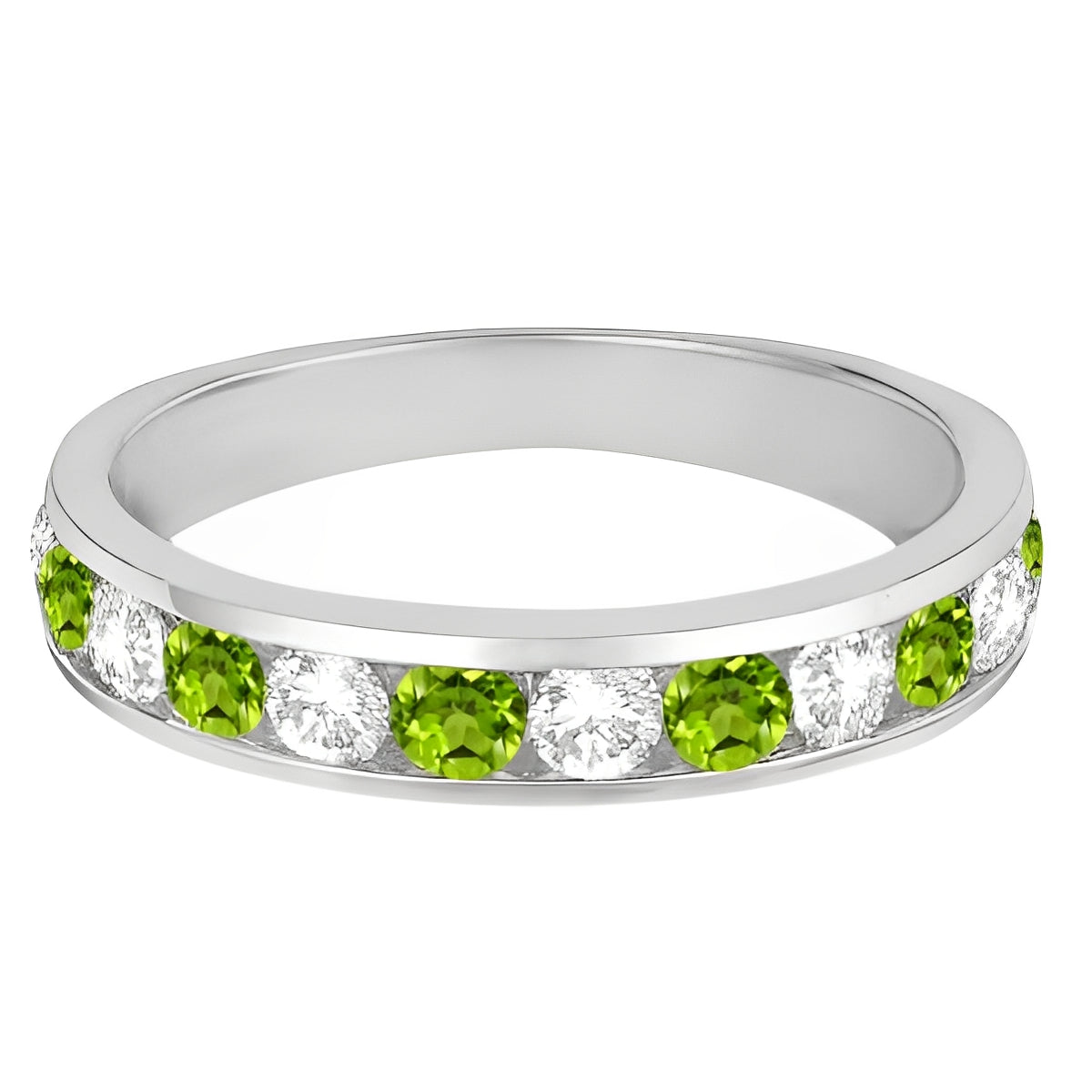 Channel-Set Peridot & Diamond Ring Band 14k White Gold (1.20ct) Flat View