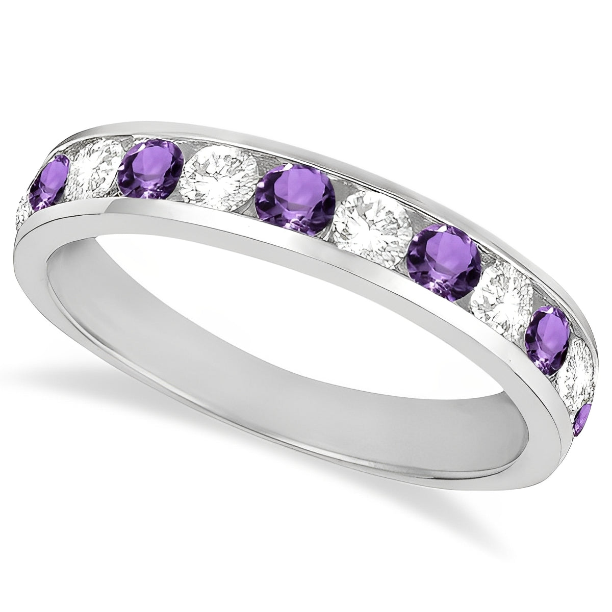 Channel-Set Diamond & Amethyst Ring in 14k White Gold (1.20ct) Top View