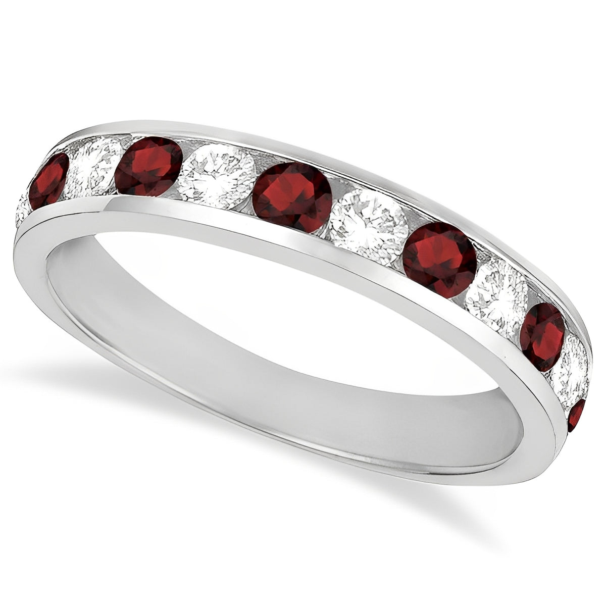 Channel Set Diamond & Garnet Ring in 14k White Gold (1.20ct) Top View