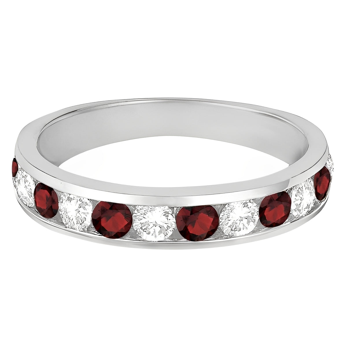 Channel Set Diamond & Garnet Ring in 14k White Gold (1.20ct) Flat View