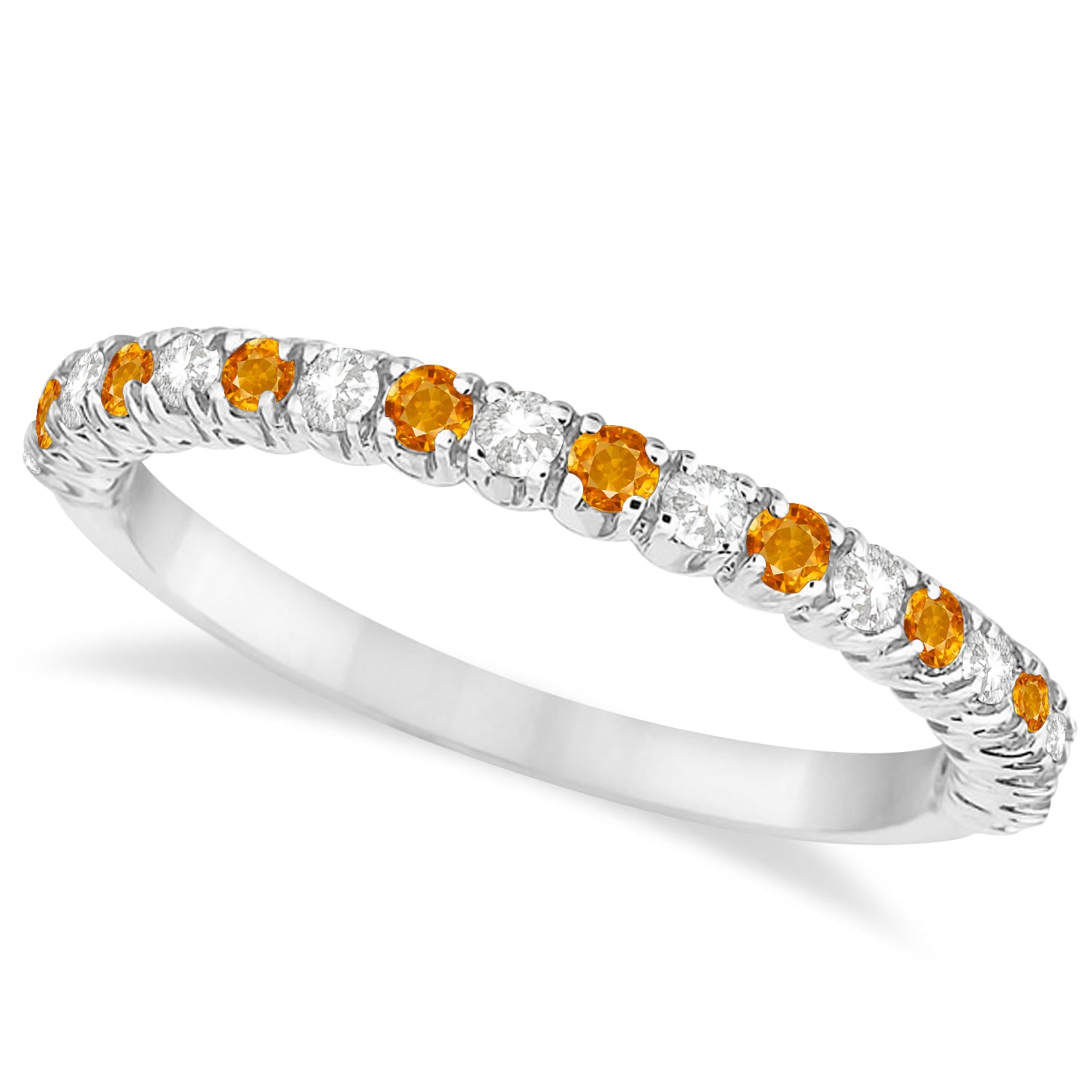 Citrine & Diamond Wedding Band Anniversary Ring in 14k White Gold (0.50ct) Top View