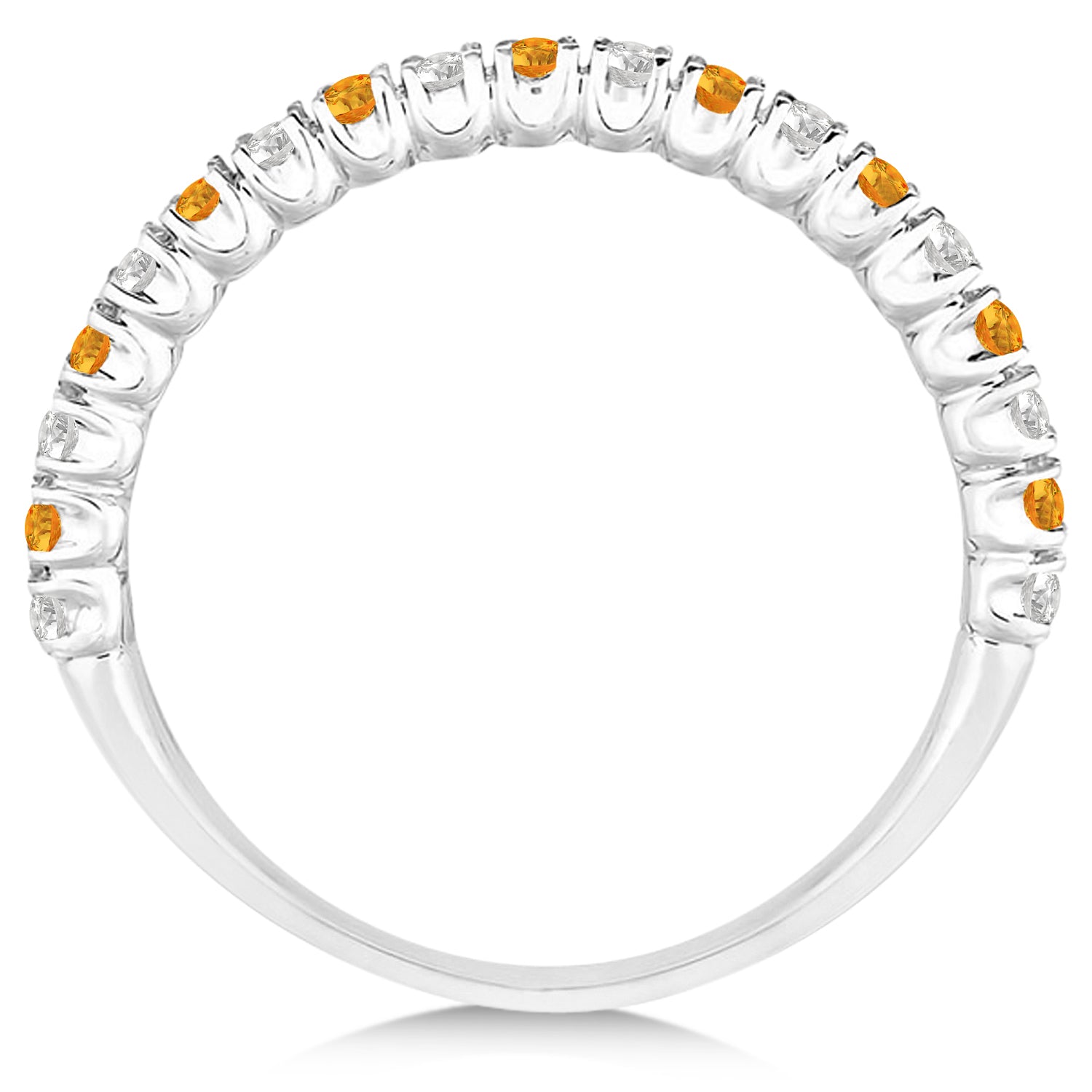 Citrine & Diamond Wedding Band Anniversary Ring in 14k White Gold (0.50ct) Front View