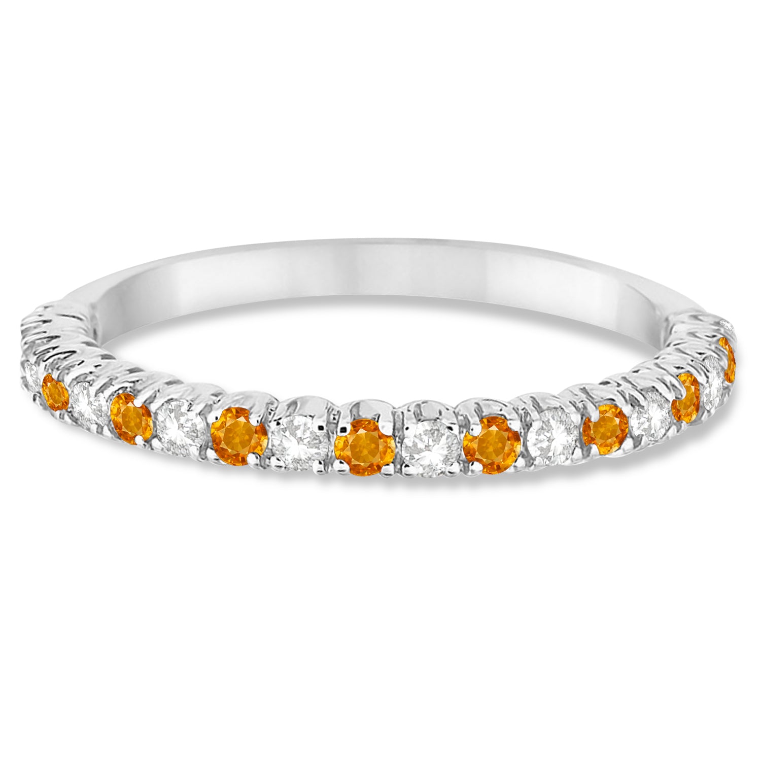Citrine & Diamond Wedding Band Anniversary Ring in 14k White Gold (0.50ct) Flat View