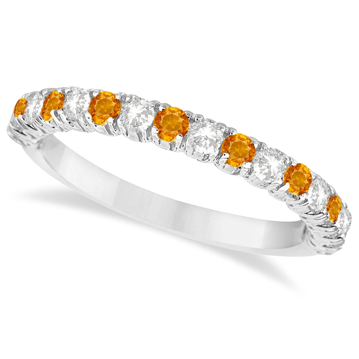 Citrine & Diamond Wedding Band Anniversary Ring in 14k White Gold (0.75ct) Top View