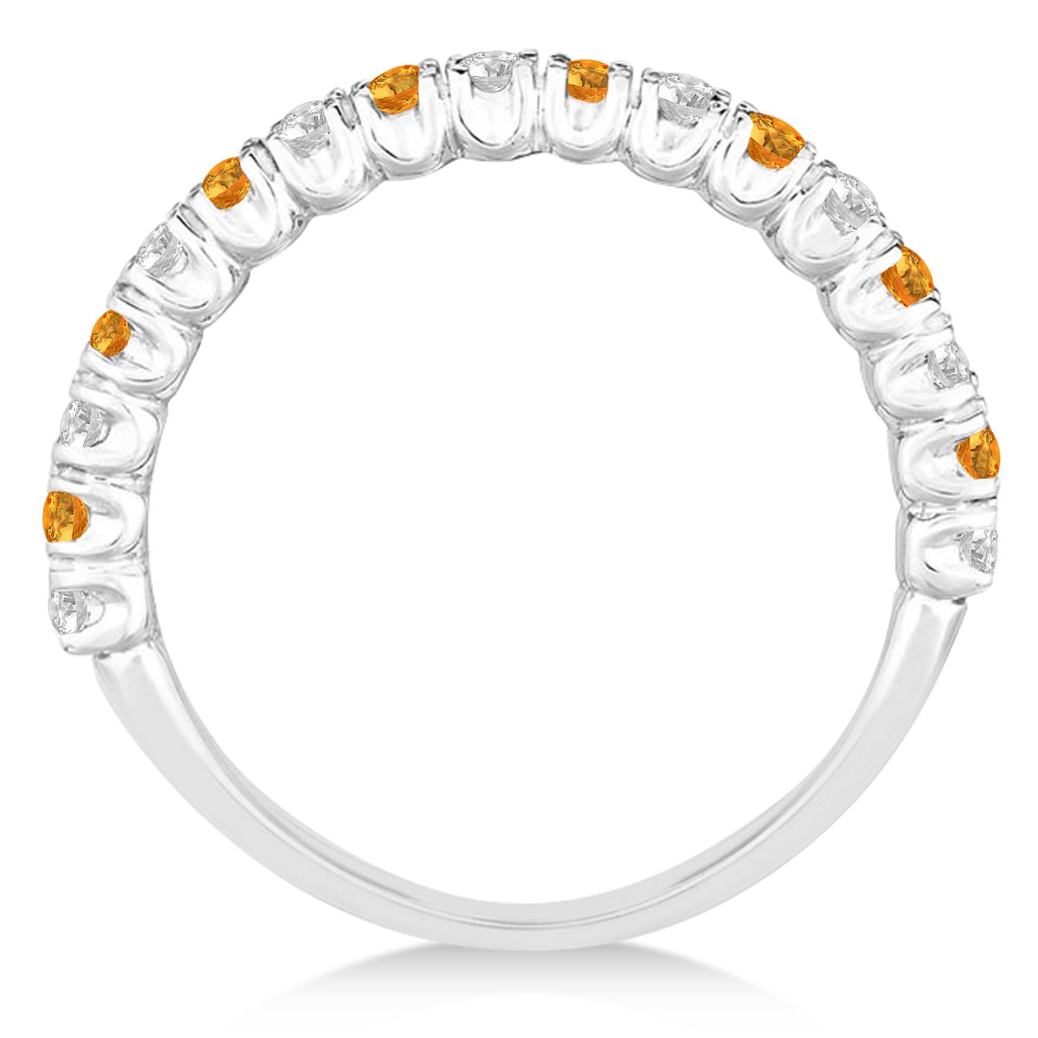 Citrine & Diamond Wedding Band Anniversary Ring in 14k White Gold (0.75ct) Front View