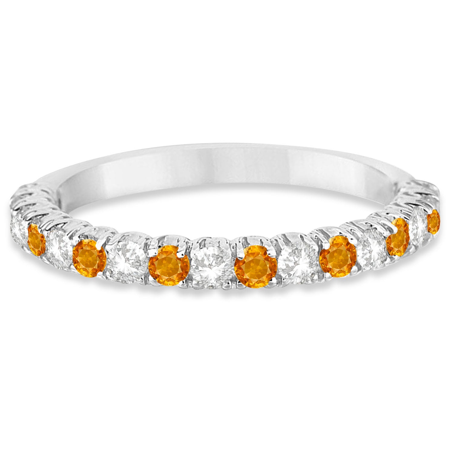 Citrine & Diamond Wedding Band Anniversary Ring in 14k White Gold (0.75ct) Flat View