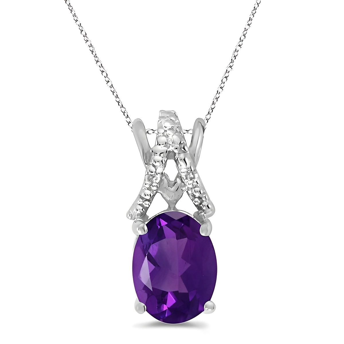 Daimond Solitaire & Amethyst Necklace in 14k White Gold (1.20ct) Front View