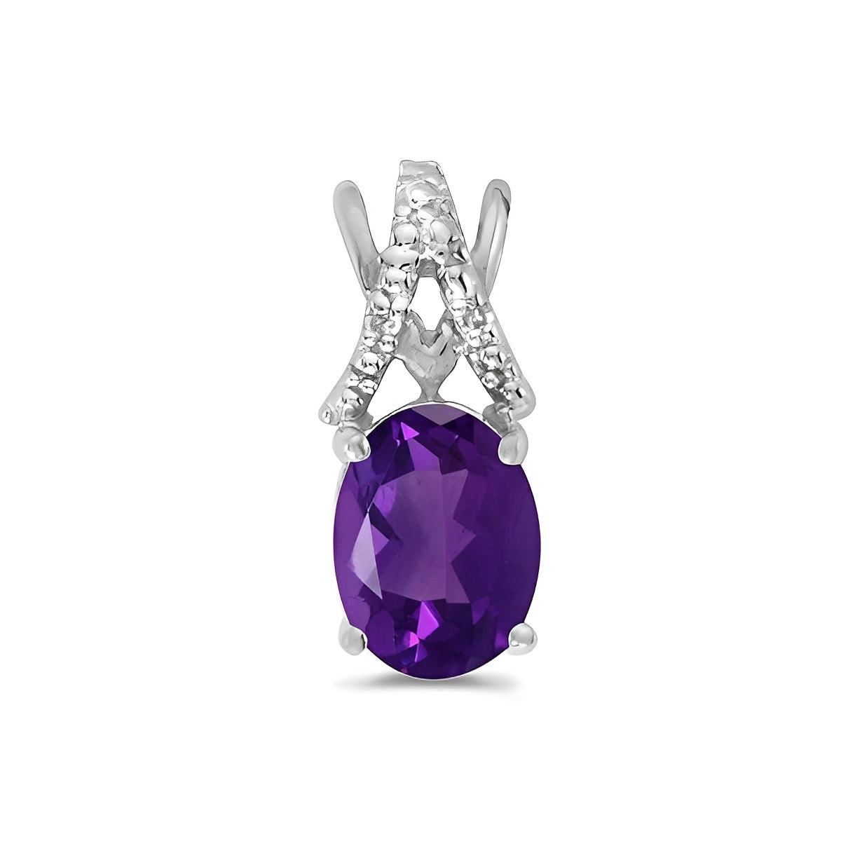 Daimond Solitaire & Amethyst Necklace in 14k White Gold (1.20ct) Front View 2