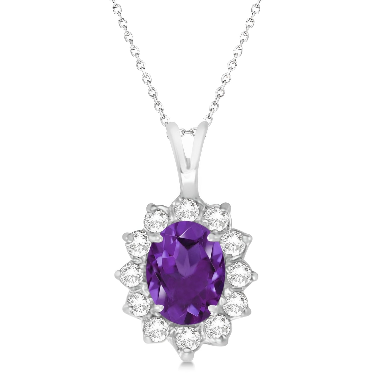 Diamond Accented Amethyst Necklace in 14k White Gold (1.70ctw) Front View