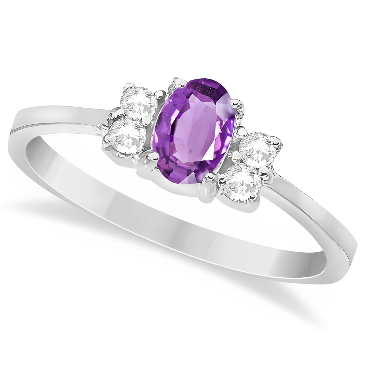 Diamond Accented Oval Amethyst Ring in 14k White Gold (0.72ct) Top View