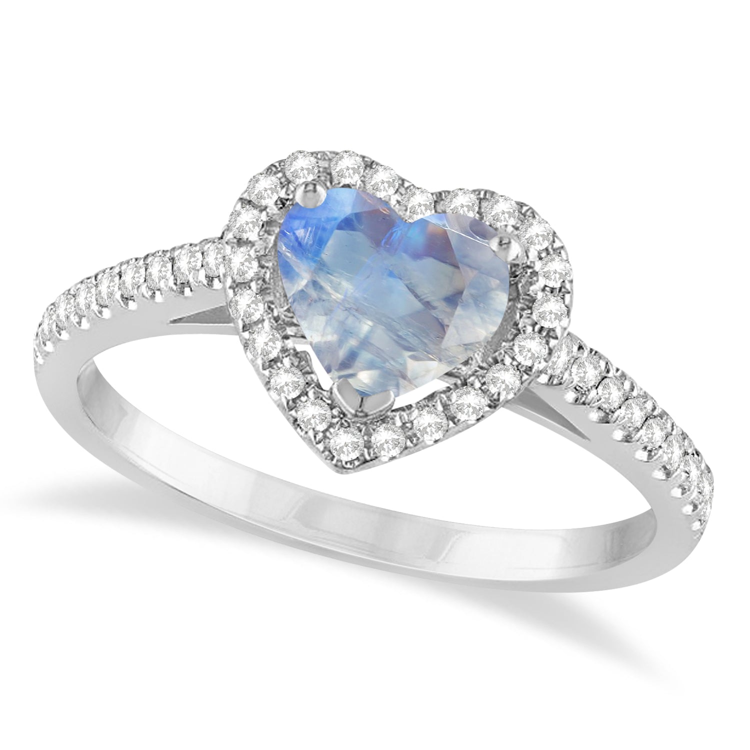 Diamond Halo & Heart Shaped Moonstone Engagement Ring in 14k White Gold (1.50ct) Top View