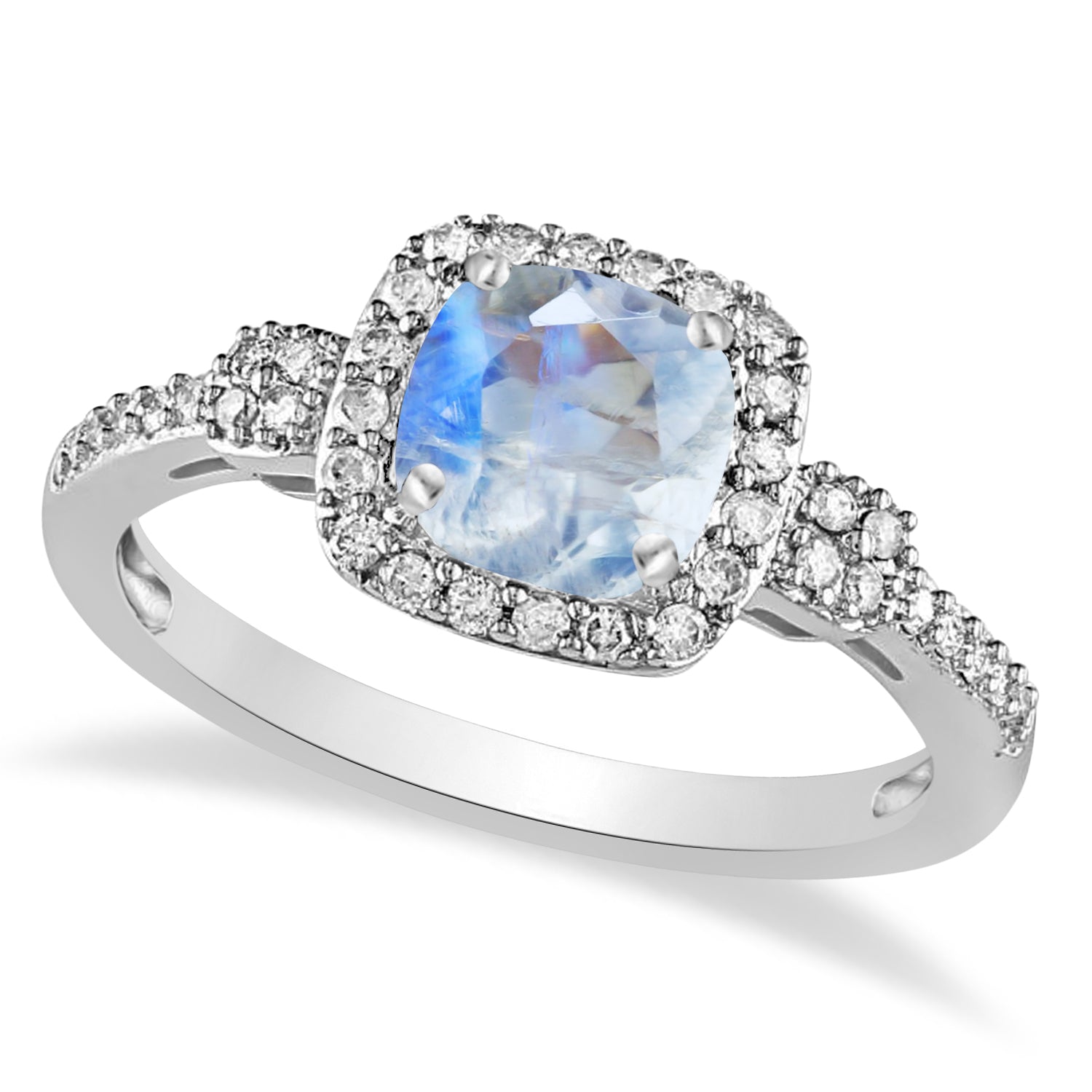 Diamond Halo & Moonstone Engagement Ring in 14k White Gold (1.01ct) Top View