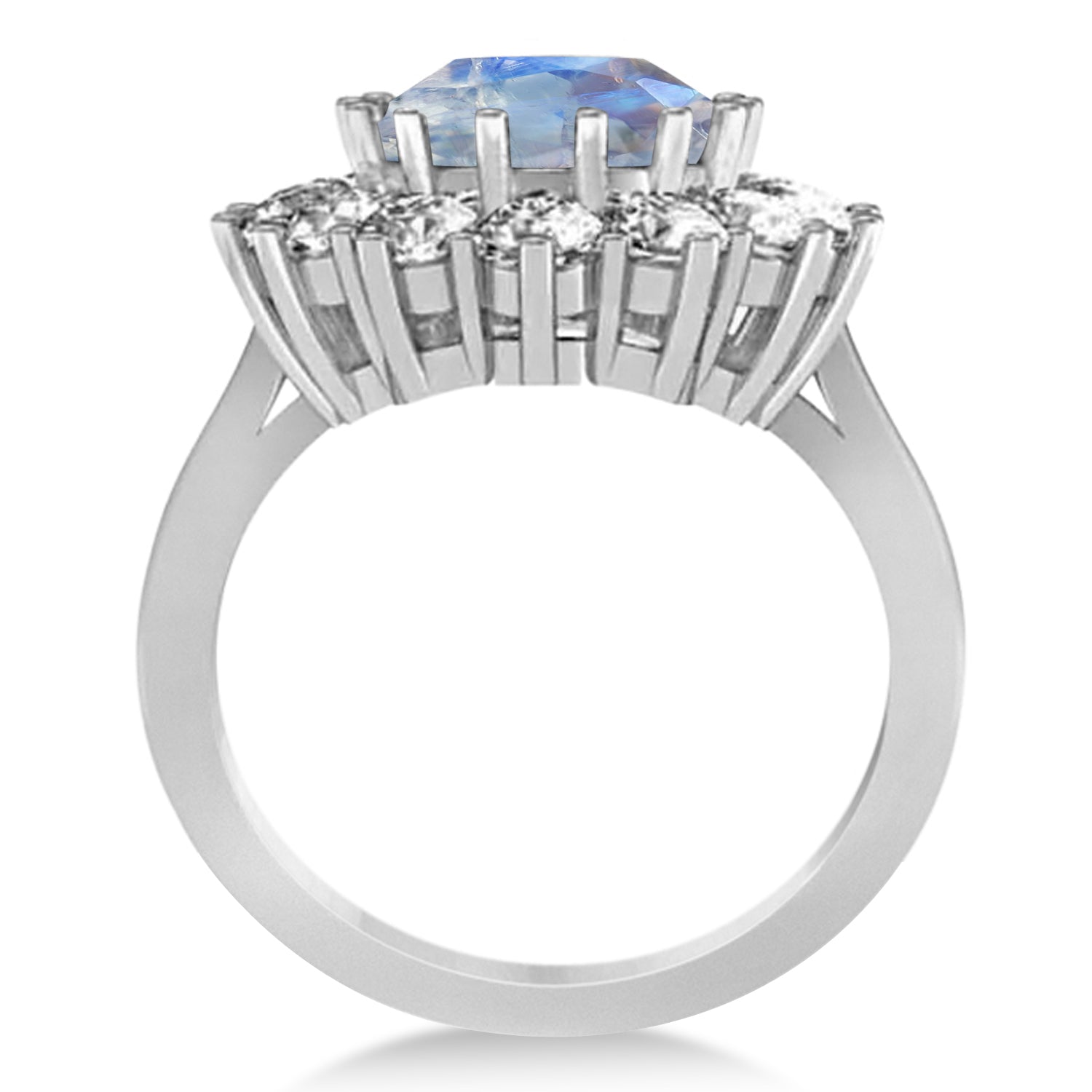 Diamond Halo & Oval Moonstone "Lady Di" Ring in 14k White Gold (5.40ctw) Front View