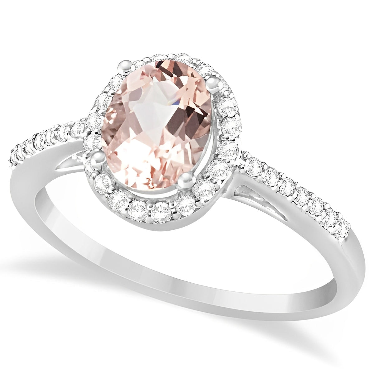 Diamond Halo & Oval Morganite Ring in 14k White Gold (1.50ct) Top View