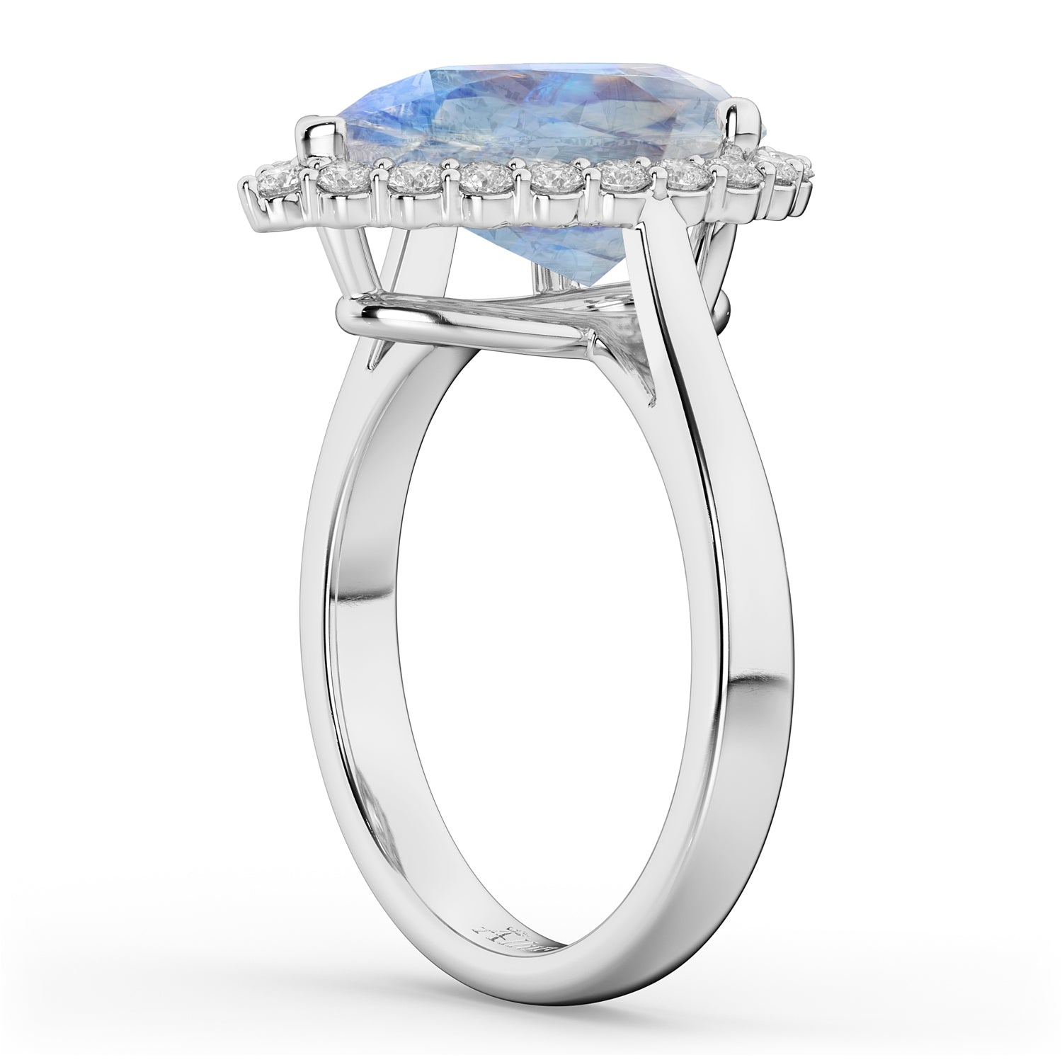 Diamond Halo & Pear Cut Moonstone Engagement Ring 14K White Gold (4.69ct) Side View