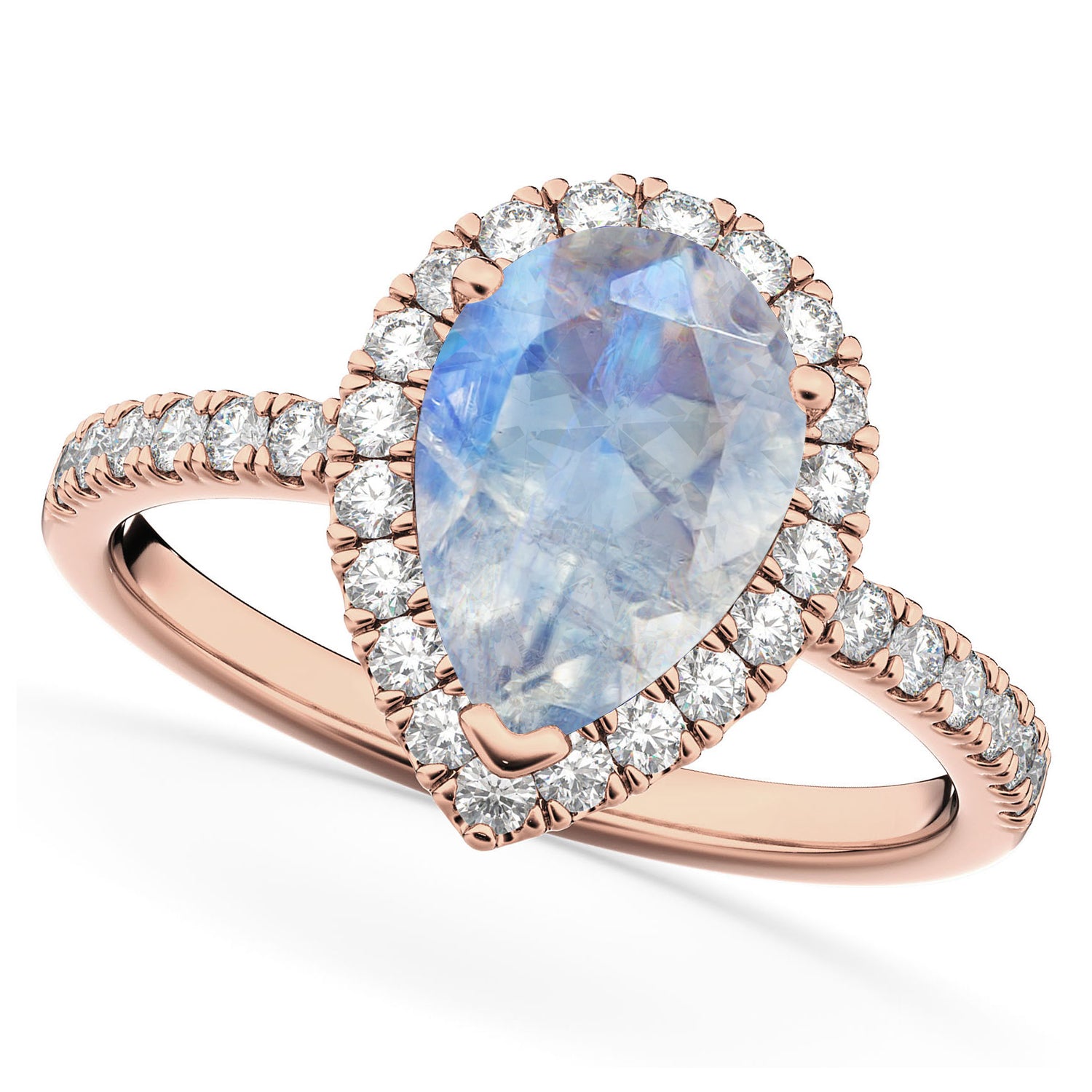 Diamond Halo & Pear Cut Moonstone Engagement Ring in 14K Rose Gold (2.51ct) Top View