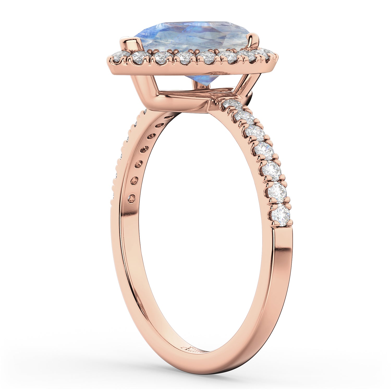 Diamond Halo & Pear Cut Moonstone Engagement Ring in 14K Rose Gold (2.51ct) Side View
