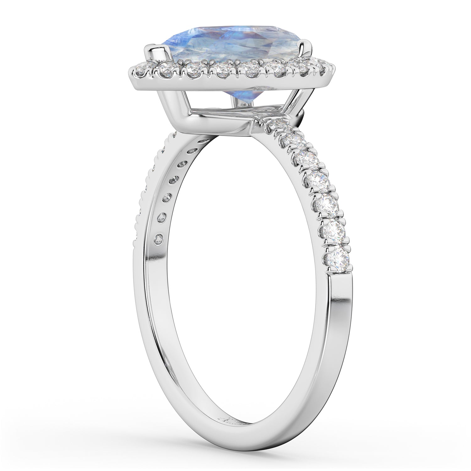 Diamond Halo & Pear Cut Moonstone Engagement Ring in 14K White Gold (2.51ct) Side View