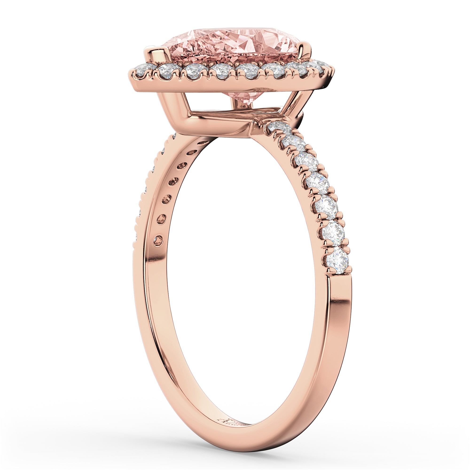 Diamond Halo & Pear Cut Morganite Ring in 14k Rose Gold (2.51ct) Side View