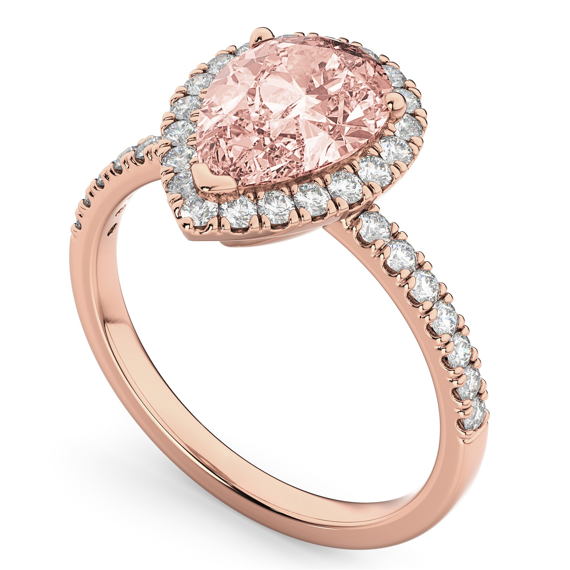 Diamond Halo & Pear Cut Morganite Ring in 14k Rose Gold (2.51ct) Top View 2