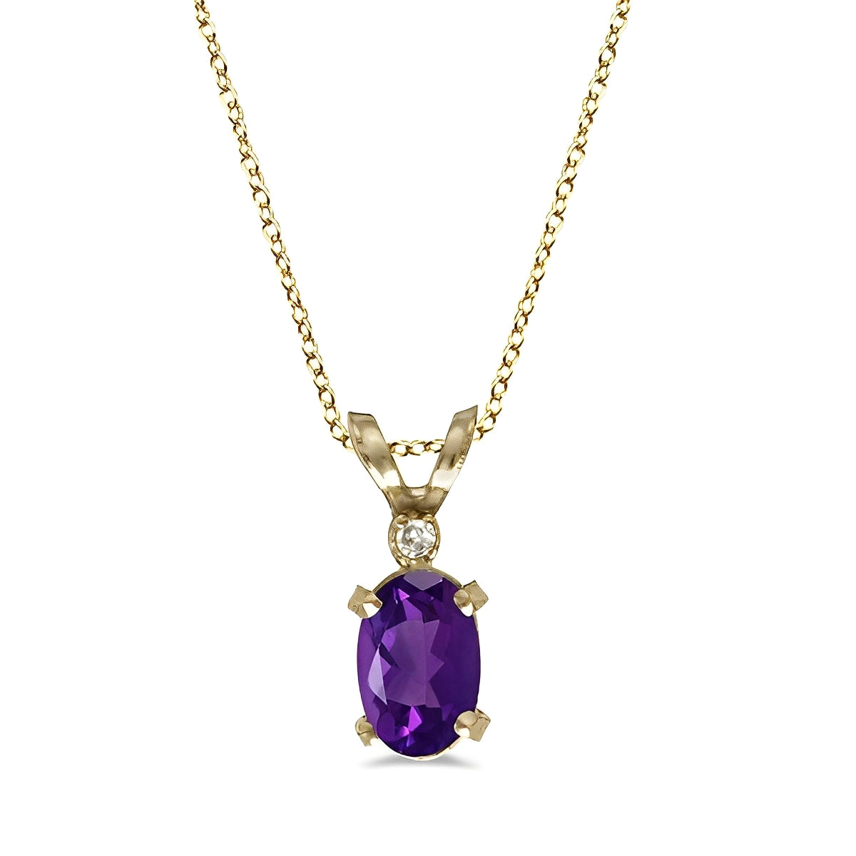 Diamond Solitaire & Amethyst Necklace in 14k Yellow Gold (0.45ct) Front View