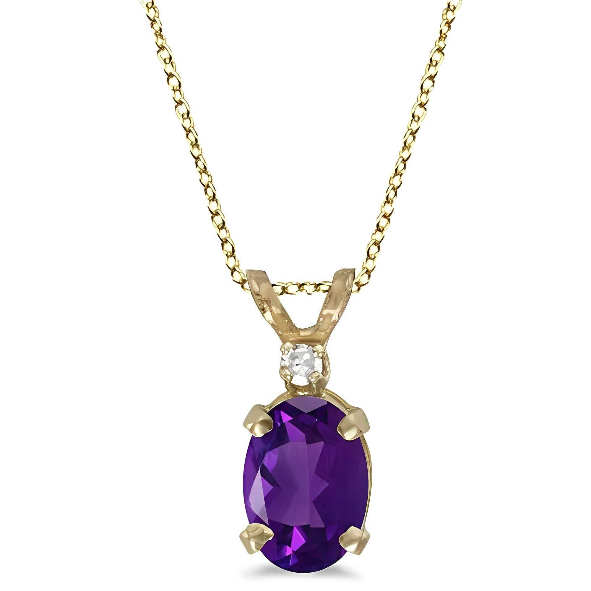 Diamond Solitaire & Oval Amethyst Necklace in 14K Yellow Gold (0.82ct) Front View