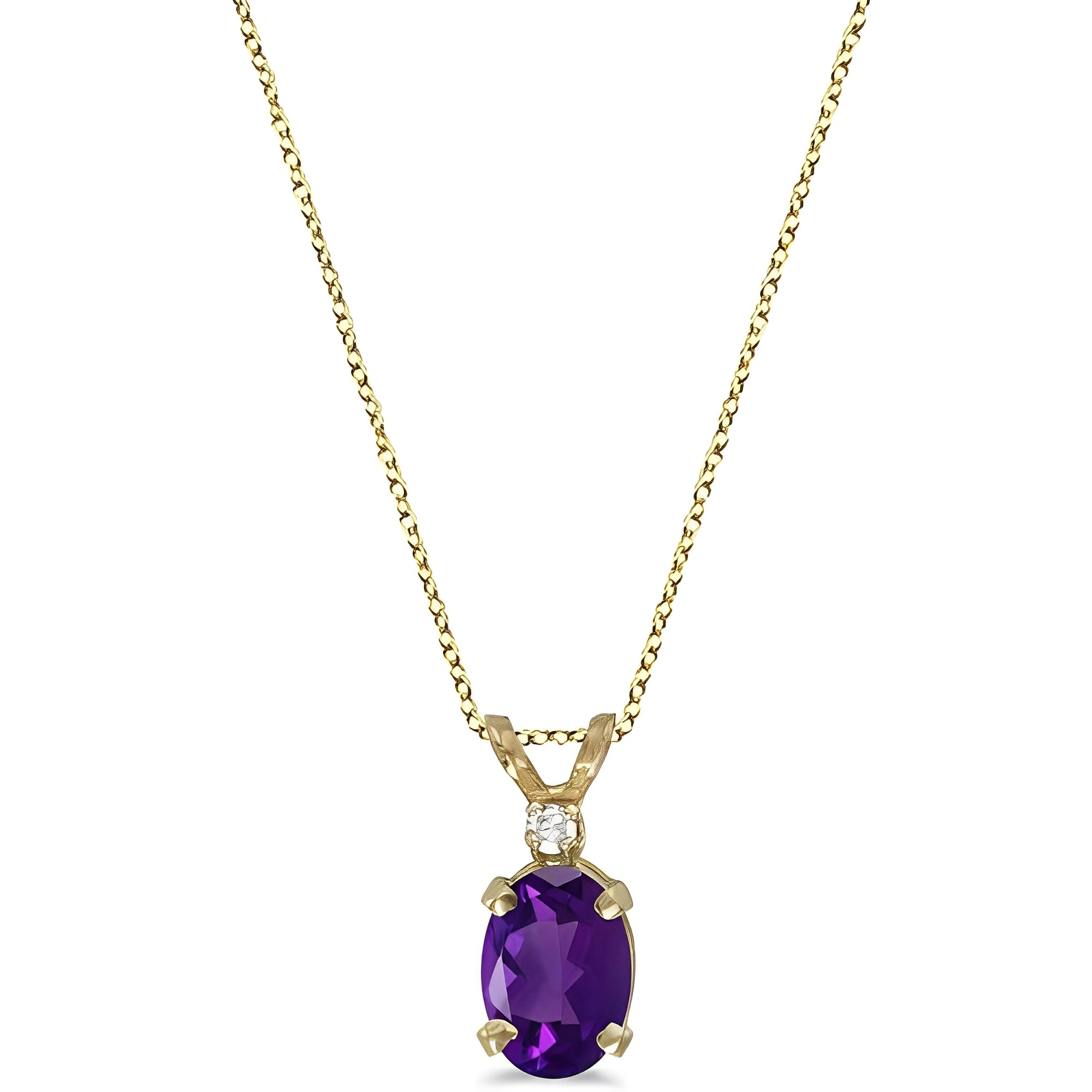 Diamond Solitaire & Oval Amethyst Necklace in 14K Yellow Gold (0.82ct) Front View 2