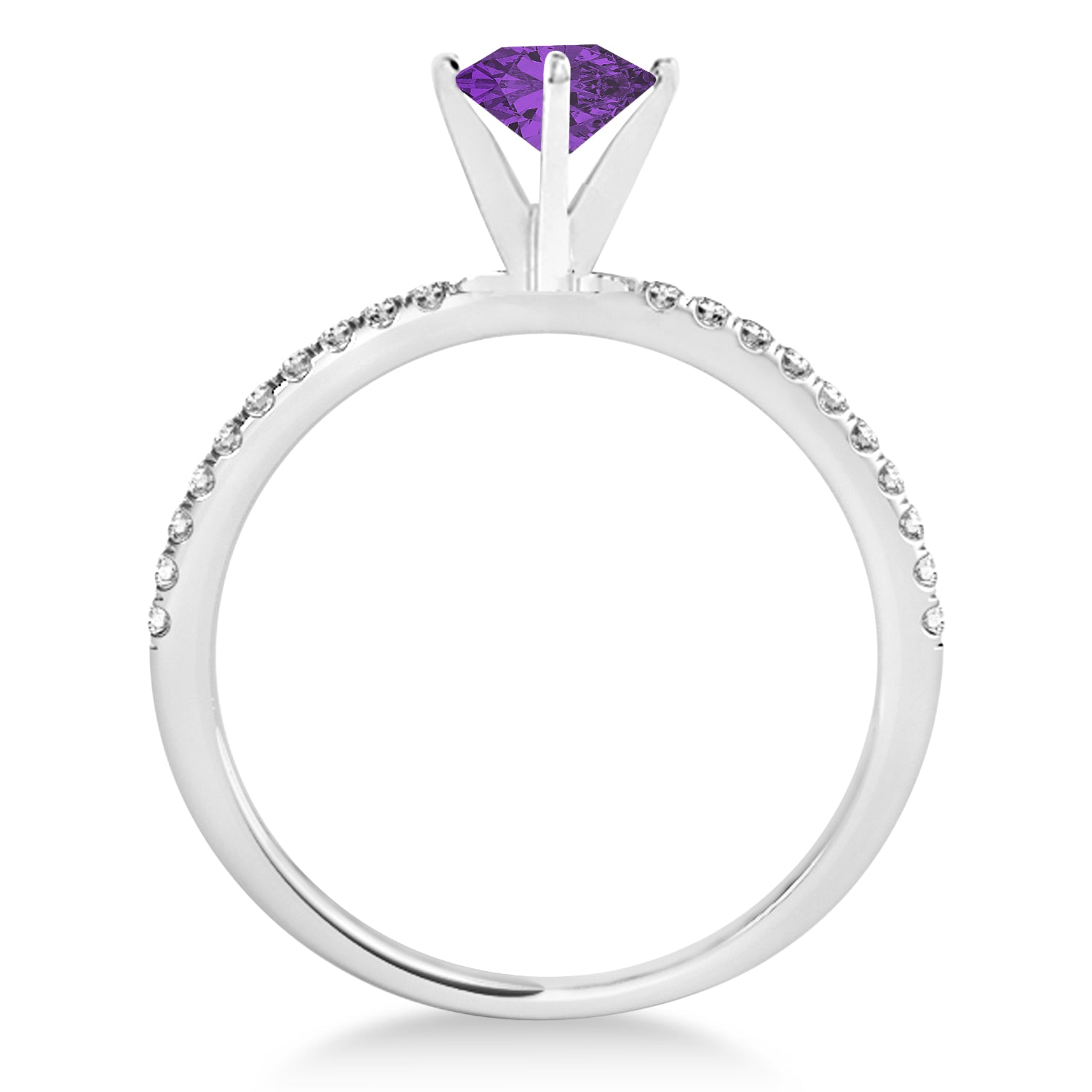 Diamond Accented Oval Amethyst Engagement Ring in 14k White Gold Front View
